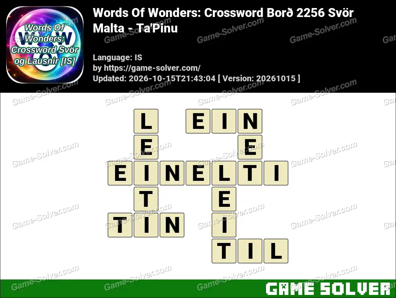 Words Of Wonders: Crossword Borð 2256 Svör – Malta – Ta’Pinu